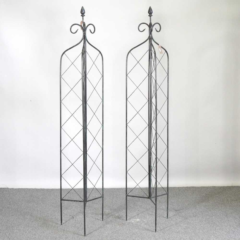 Lot 36 - A pair of folding metal garden lattice spires,...