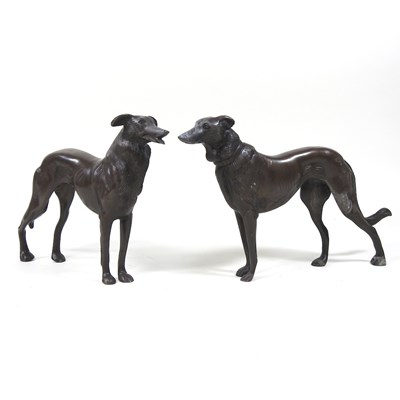 Lot 328 - A pair of small bronze models of greyhounds (2)