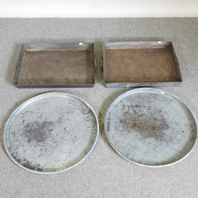 Lot 364 - Two circular metal trays, 55cm, together with...