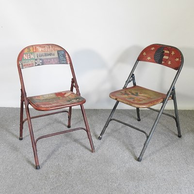 Lot 470 - A painted metal folding chair, together with...