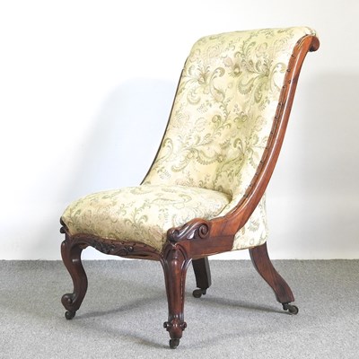 Lot 395 - A Victorian carved rosewood button back...