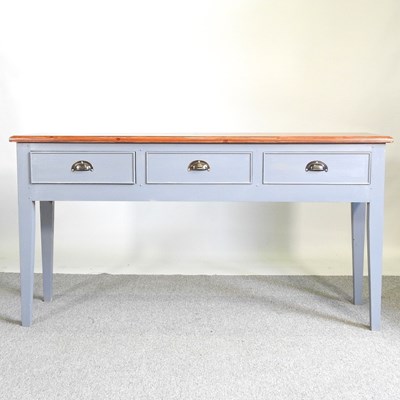 Lot 408 - A blue painted oak side table, with a natural...