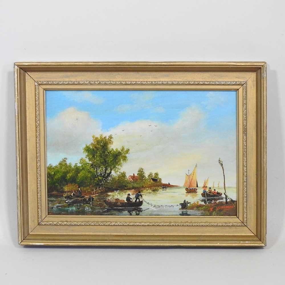 Lot 72 - Dutch school, 19th century, river landscape...