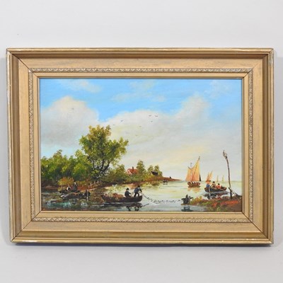 Lot 72 - Dutch school, 19th century, river landscape...