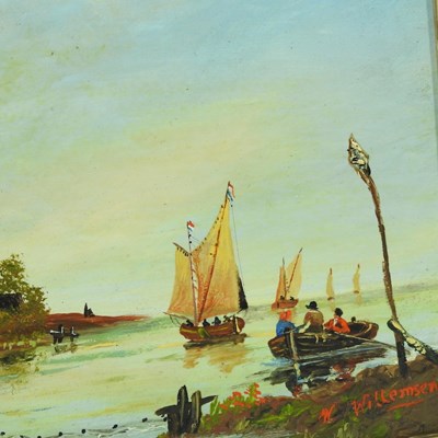 Lot 72 - Dutch school, 19th century, river landscape...
