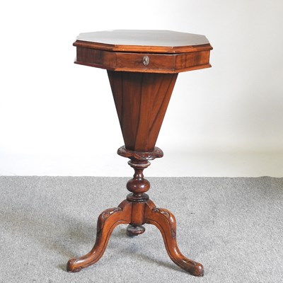 Lot 534 - A Victorian burr walnut trumpet shaped workbox,...