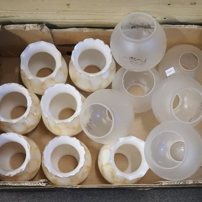 Lot 537 - A set of seven mottled glass light shades,...