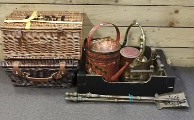 Lot 51 - A Victorian brass coal scuttle, together with...