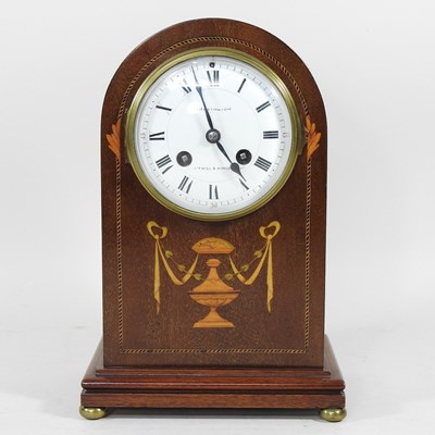 Lot 493 - An Edwardian mahogany and inlaid mantel clock,...