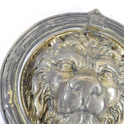 Lot 4 - A large brass lion mask door knocker, 22cm...