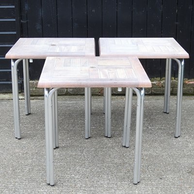 Lot 465 - Three square bistro tables, on metal legs (3)