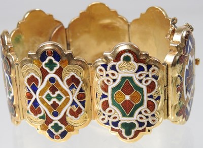 Lot 77 - An Eastern gilt and enamelled bracelet,...