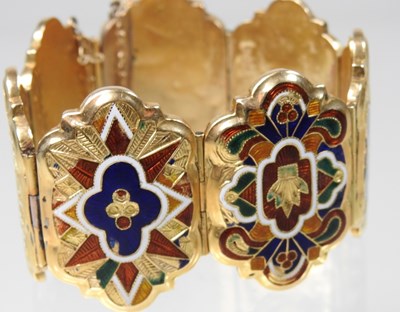 Lot 77 - An Eastern gilt and enamelled bracelet,...