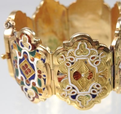 Lot 77 - An Eastern gilt and enamelled bracelet,...