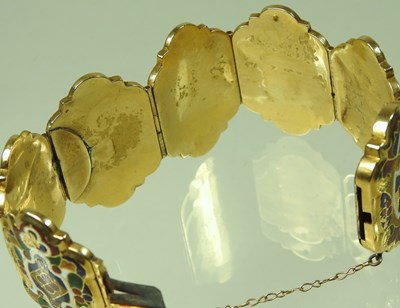 Lot 77 - An Eastern gilt and enamelled bracelet,...