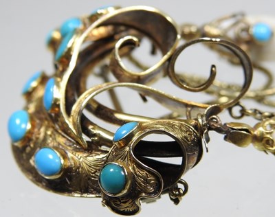 Lot 29 - A 19th century gilt and turquoise brooch, of...