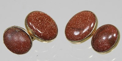 Lot 53 - A pair of 18 carat gold and red aventurine...