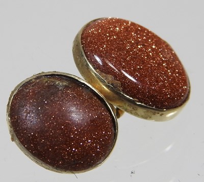 Lot 53 - A pair of 18 carat gold and red aventurine...