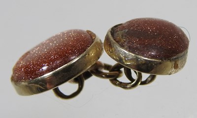 Lot 53 - A pair of 18 carat gold and red aventurine...