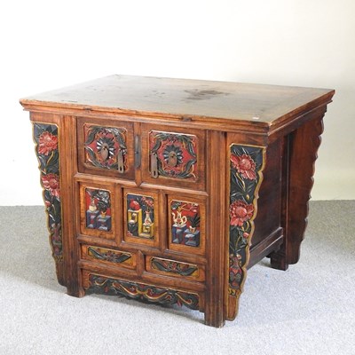 Lot 340 - A Chinese elm and polychrome painted side...
