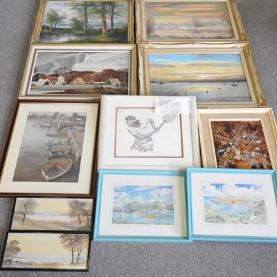 Lot 418 - L Stephenson, harbour view, oil on canvas, 45...