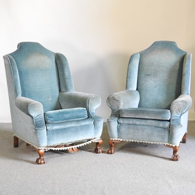 Lot 355 - A pair of early 20th century blue upholstered...