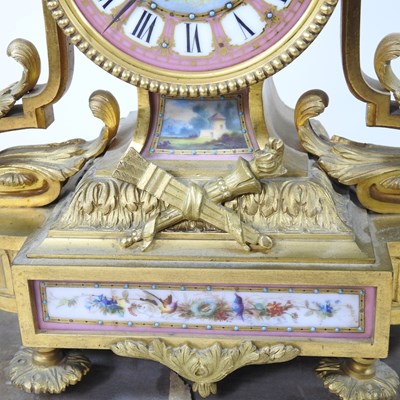 Lot 15 - A French gilt metal and porcelain mounted...