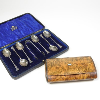 Lot 386 - A 19th century burr yew snuff box, of oval...