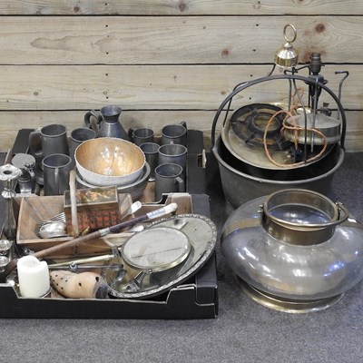 Lot 336 - A Victorian brass jam pan, 38cm wide, together...