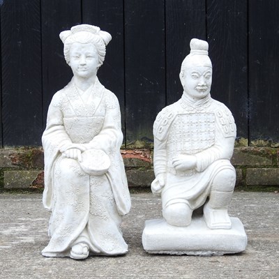 Lot 397 - A pair of cast stone garden statues of...