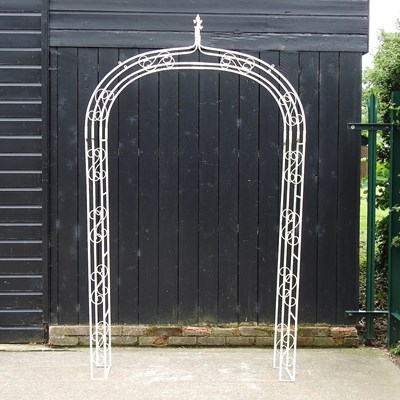 Lot 385 - A white painted metal garden arch
