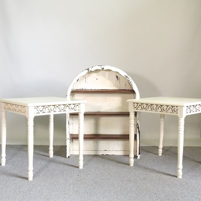 Lot 312 - A pair of modern cream painted fret carved...