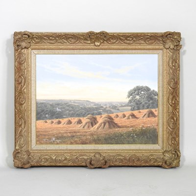 Lot 299 - David Morgan, b1947, harvest landscape, signed...