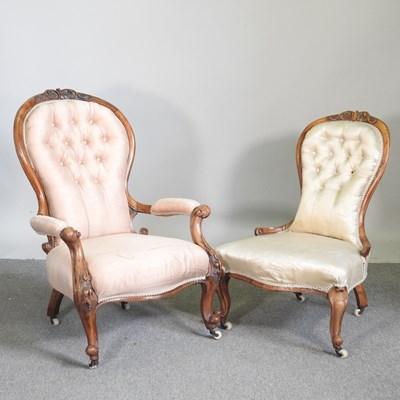 Lot 428 - A Victorian pink upholstered button back...