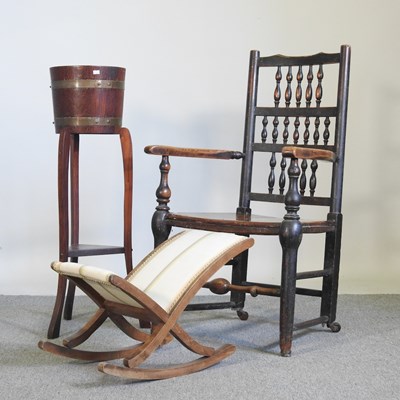 Lot 300 - A 19th century rush seated armchair, together...