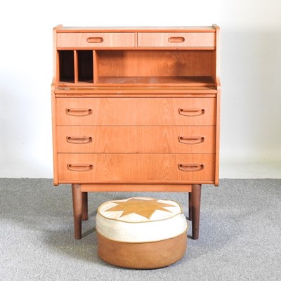 Lot 554 - A 1970's teak secretaire, 76cm wide, together...
