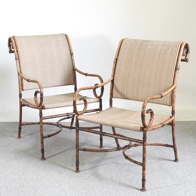 Lot 9 - A set of four painted metal faux bamboo garden...