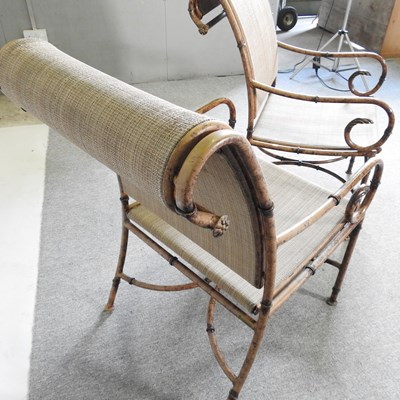 Lot 9 - A set of four painted metal faux bamboo garden...