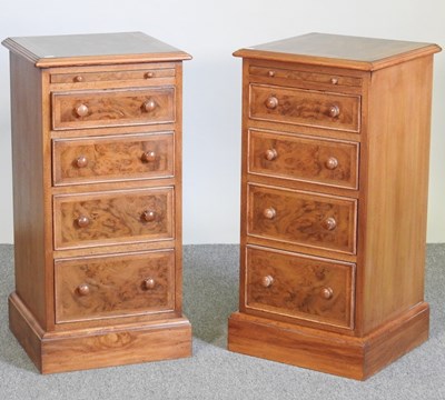 Lot 11 - A pair of handmade burr walnut bedside chests,...