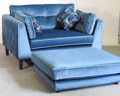 Lot 12 - A Sofology blue upholstered sofa, with loose...