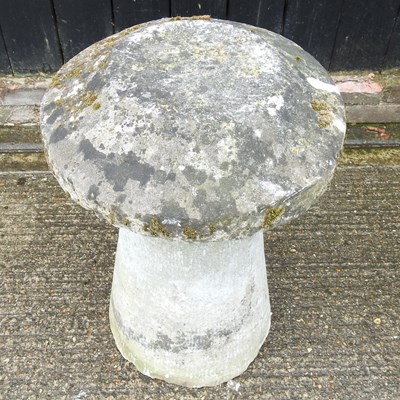 Lot 7 - A cast stone staddle stone, 72cm high