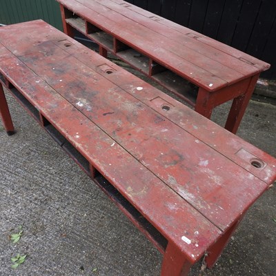 Lot 160 - A pair of old red painted school desks (2)
