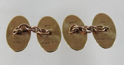 Lot 5 - A pair of 9 carat gold cufflinks, of oval...