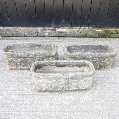 Lot 416 - A pair of cast stone garden troughs, together...