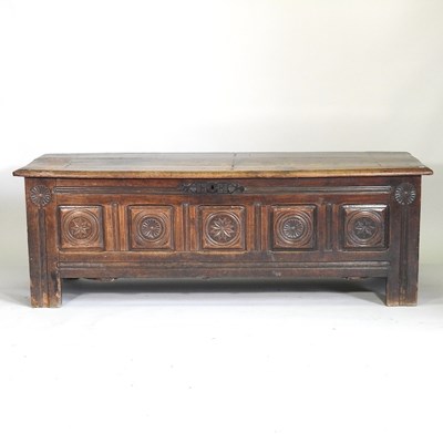 Lot 8 - An unusual 18th century continental oak coffer,...