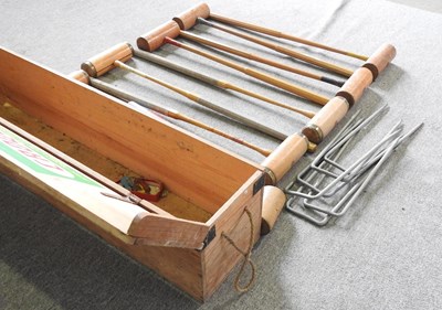 Lot 31 - A Jaques croquet set, in a fitted wooden box,...