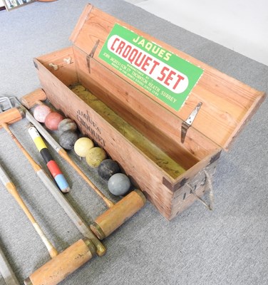 Lot 31 - A Jaques croquet set, in a fitted wooden box,...