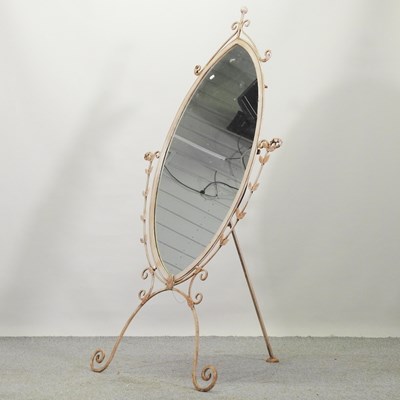 Lot 85 - A white painted iron cheval mirror