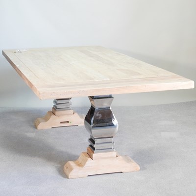 Lot 375 - A large modern limed elm refectory dining...