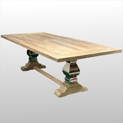Lot 605 - A modern limed elm refectory dining table,...
